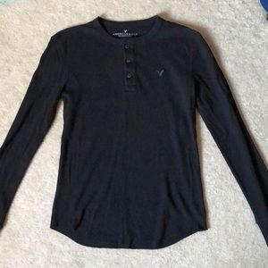 American Eagle Black Long Sleeve Waffle Sweater